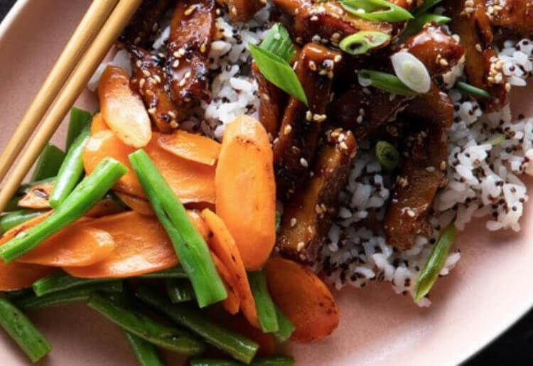 Blue Carrot vegan dish Sticky Apricot Seitan